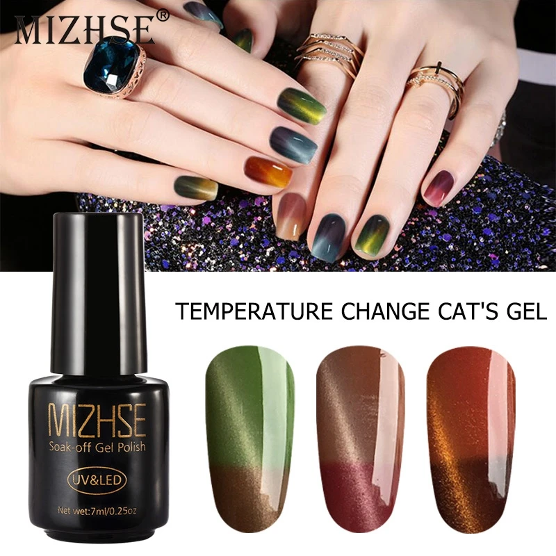 

MIZHSE Thermal Magnetic Cat Eye Polish 7ml Temperature Color Changing Gel Soak Off 3D Cat Eye Glitter Gel Varnish Magnet Stick