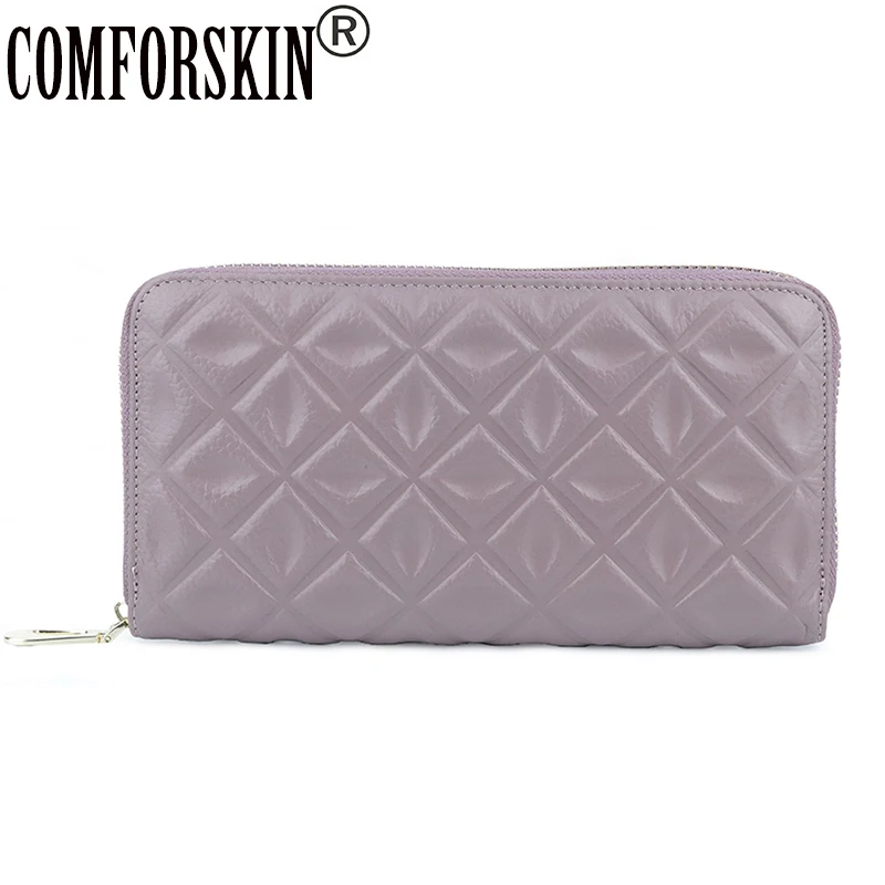 

COMFORSKIN Fashion Long Cow Leather Female Purses 2018 Brand Designer Premium 100% Leather Embossing Women Organizer Wallets