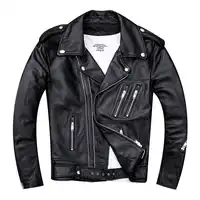 HARLEY DAMSON Black Men Double Zipper Biker's Leather Jacket Plus Size XXXX Genuine Thin Cowhide Spring Slim Fit Motorcycle Coat