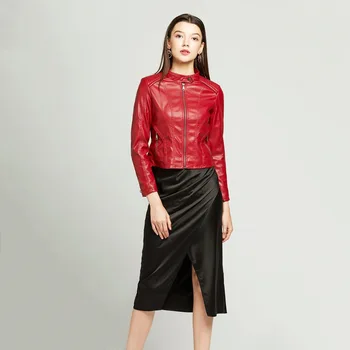 

NXH Spring Autumn leather jacket women motor biker jacket gothic faux leather jackets women fashion red black pink