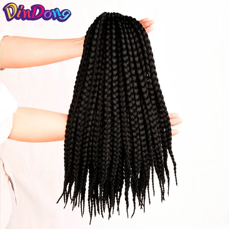 DinDong 12 "18" 22 "коробка косами крючком волос Kanekalon волокна синтетического плетения волос чистый чёрный; коричневый Цвет для женщин
