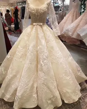 

Robe de mariage New Ball Gown Wedding Dresses 2019 Scoop Long Sleeves Chapel Train Appliques Tulle Bride Dress