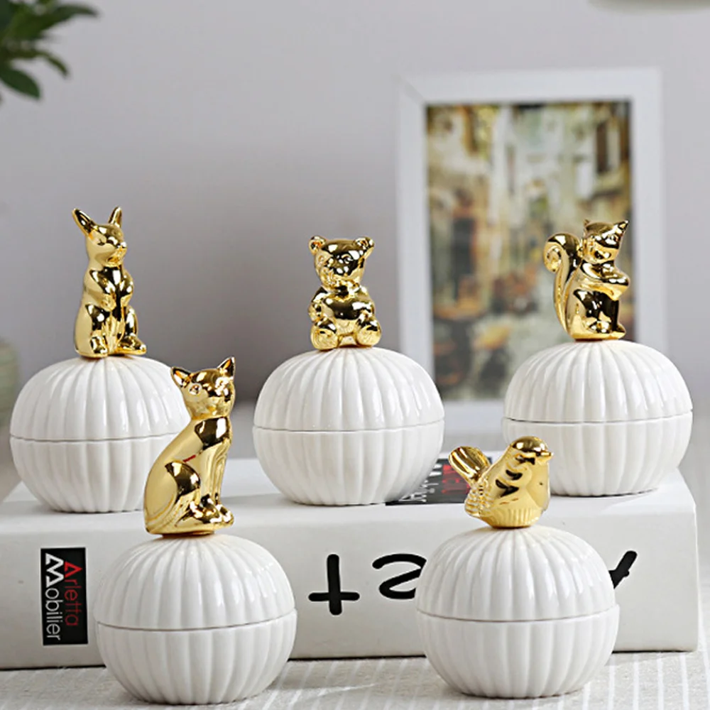 

Nordic Golden Ceramic Organizer Animal Jewelry Storage Box Necklace Ring Earrings Makeup Storage Bins Mini Desktop Decoration