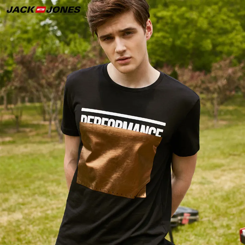 JACK & JONES Brand 2018 NEW 100 cotton patchwork letter o neck collar