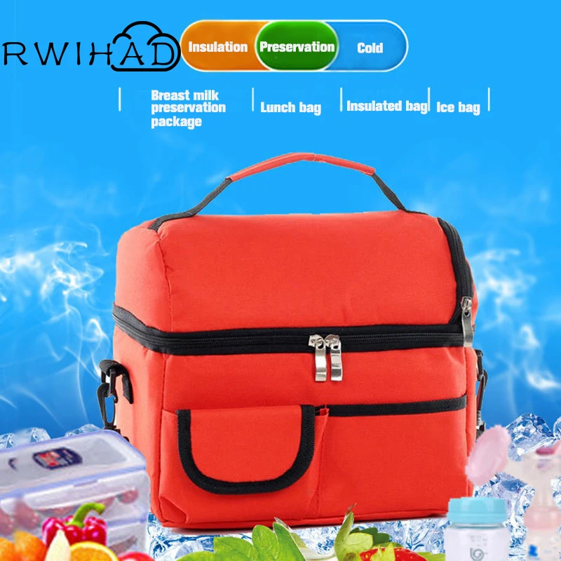 Food Cooler Carrier Thermal Handbag Bag Double Layers Thermo Lunch