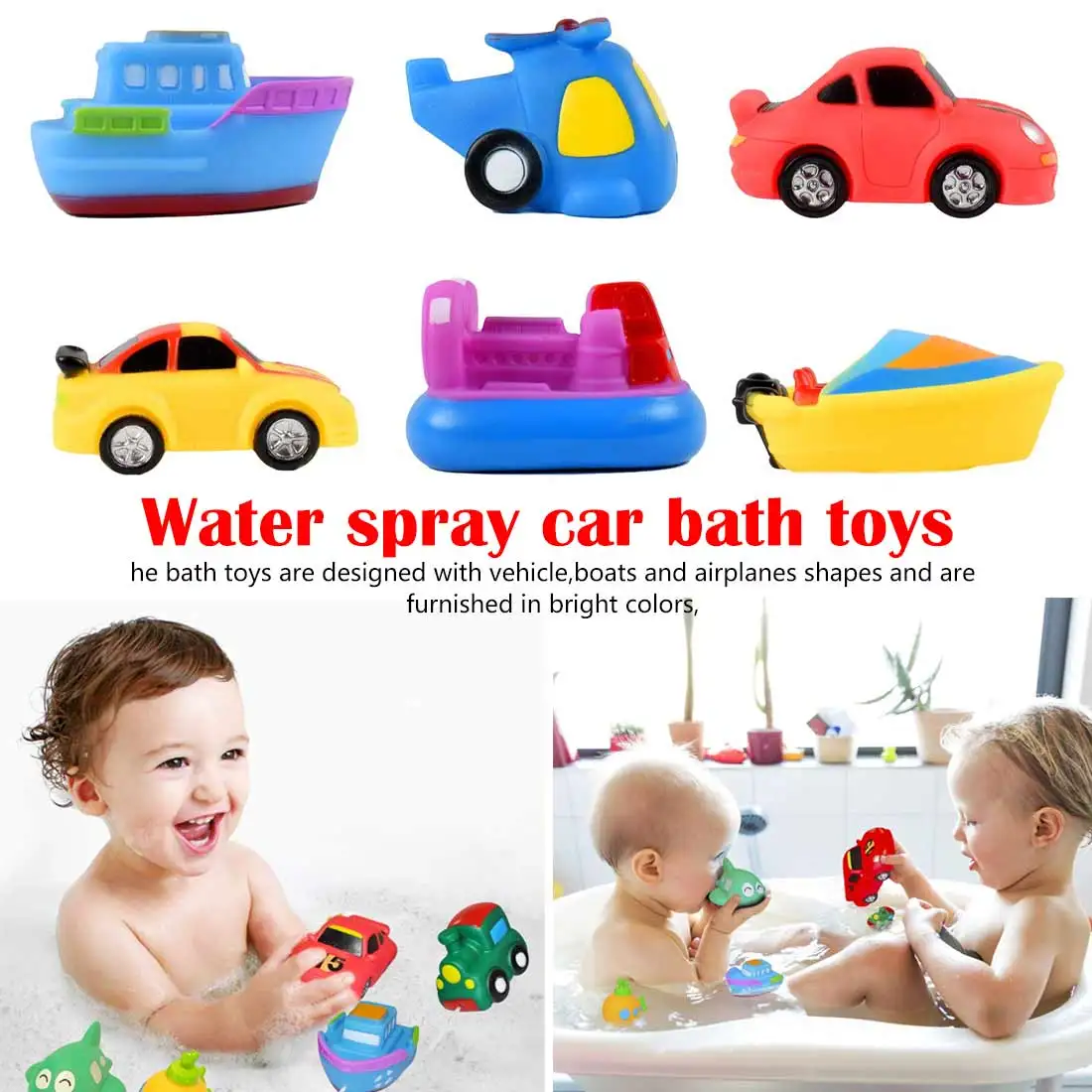 

Baby Bath Toys Cute Soft Float Squeeze Sound Spray Water Cars Boats Swimming Pool Baby Toys health and safty bath toys