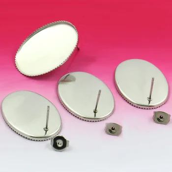 

Blank Stainless Steel Stud Earrings with Ear Stopper Backs Bases 18x25mm Oval Bezel Cabochons Earrings post Settings Findings