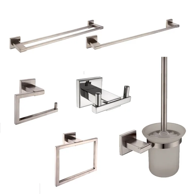 Sus 304 Stainless Steel Bathroom Hardware Set Nickel Brushed Sus 304 Stainless Steel Bathroom Hardware Set Nickel Brushed Toothbrush Holder Paper Towel Bar