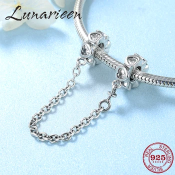 

2019 Fashion 925 Sterling Silver DIY round heart CZ fine Safety Chain Beads Fit Original Pandora Charms Bracelet Jewelry making
