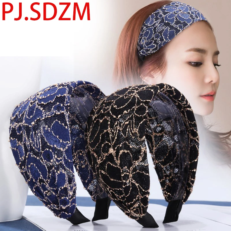 

Korean Fabric Floral Print Broadside Hairbands Women Thin Breathable Lace Headband With Tooth Hair Accessories Non-slip Comb