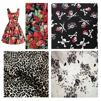 

50x120cm Graceful Flower Pirate Skull Angel & Leopard Printed Cotton Spandex Fabric Elastic Fabric Stretch Fabric Dress Cloth