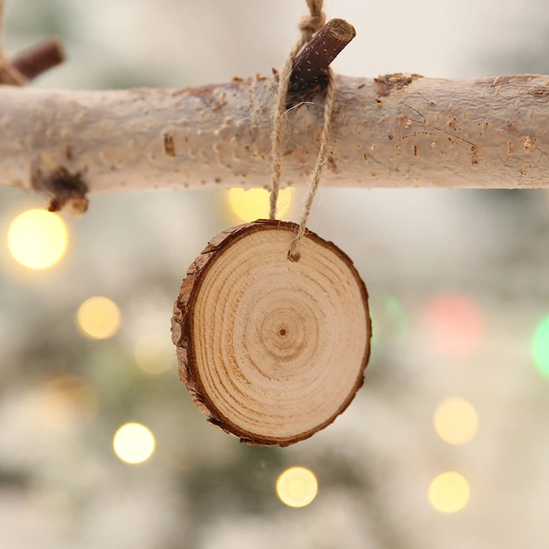 

10Pcs Christmas Wooden Pendant Unfinished Predrilled Slices Round Log Discs Drop