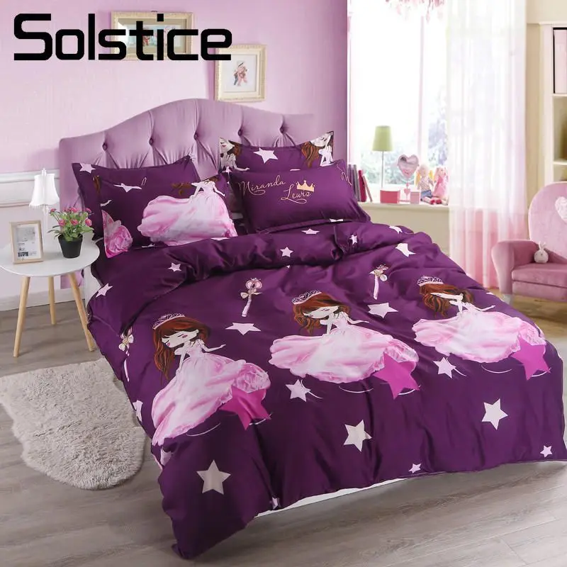 

Solstice Home Textile Queen Twin Single Bedding Set Princess Girl Kid Child Bed Linens Purple Duvet Cover Pillow Case Flat Sheet