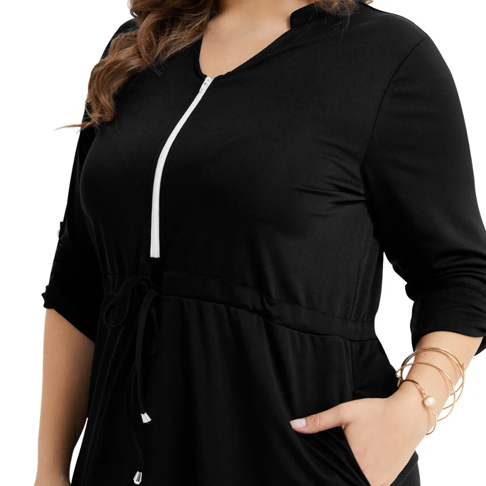 4XL Large Size Spring Summer Dress Black Color Mix Dresses Plus Size Women Clothing Chain Waist Pocket Casual comfort dress 4XL Large Size Spring Summer Dress Black Color Mix Dresses Plus Size Women Clothing Chain Waist Pocket Casual comfort dress