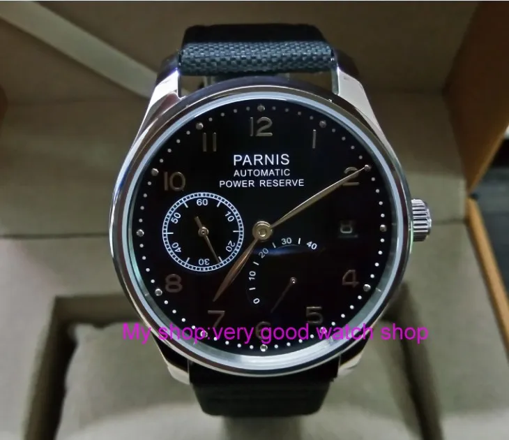 

43mm PARNIS Automatic Self-Wind Mechanical movement men's watch Auto Date power reserve Mechanical watches Nylon strap 67A