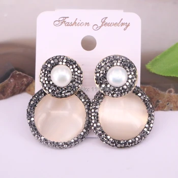 

5Pairs Fashion Jewelry For Women Trendy Gold-Color With Pearl/Opal Earrings Pave Rhinestone