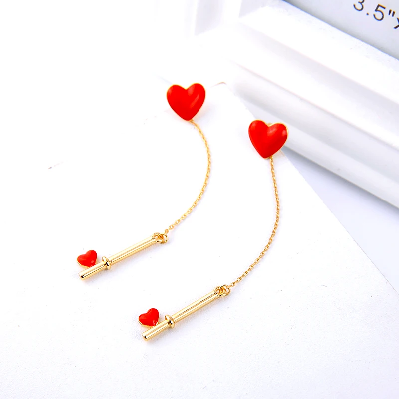 

free shipping 10 pair/lot fashion jewelry accessories metal enamel heart key earrings for women