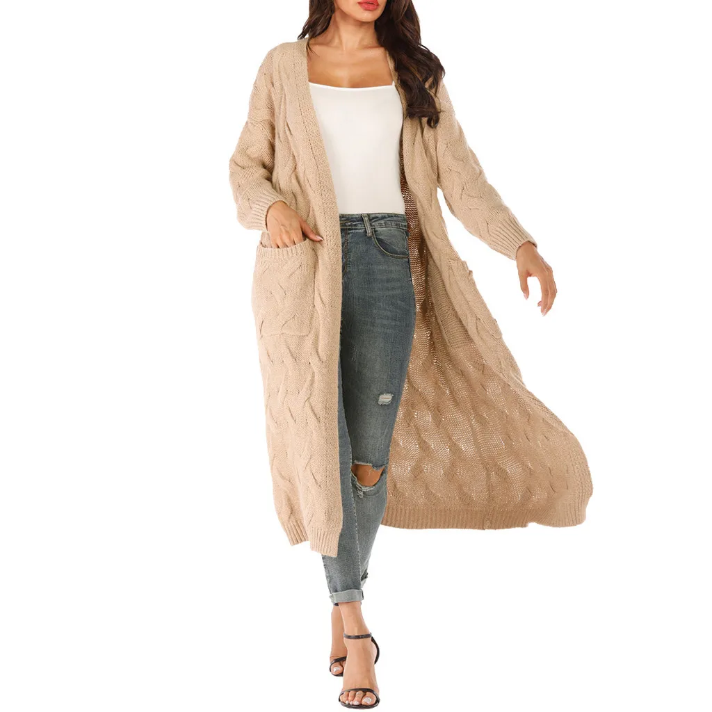 

Autumn Long Cardigan Sweater Loose Knitting Cardigan Sweater Open Stitch Casual Sweters Women Winter 2019