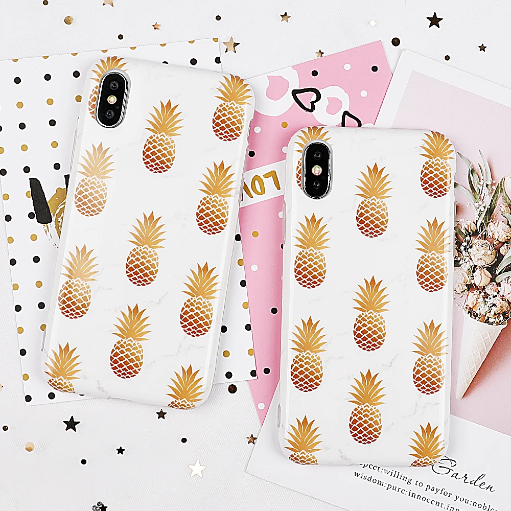 

UBERAY Phone Case For iPhone XS XR XS Max X 8 7 6 6S Plus Cartoon Pineapple Soft IMD Fruit Phone Back Cover Case Coque Gift