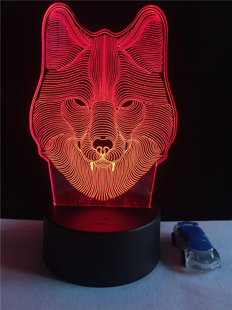 Animal Wolf Head 3D Lamp lighting RGB LED USB Home Decorative Night Light Multicolor Luminaria Change Table Gradget Props Kid