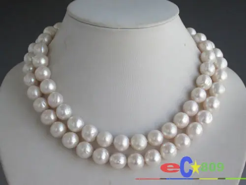 

Hot selling free shipping******* Huge 33" 11mm white round Freshwater cultured pearl necklace silver