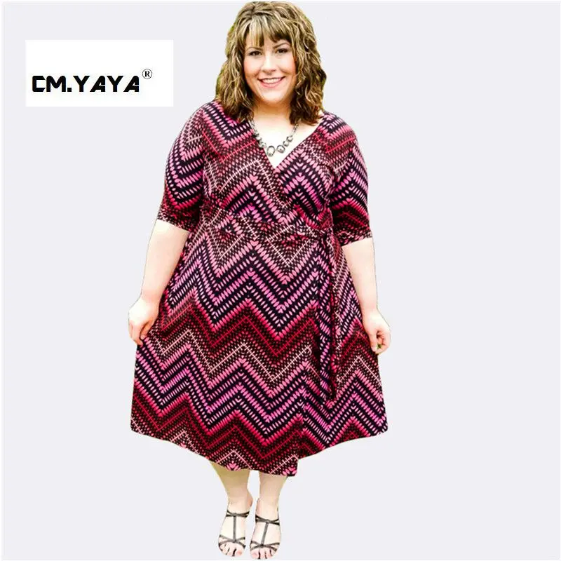 Womens Bohemian Dress Plus Size V-neck Short Sleeve Dress
