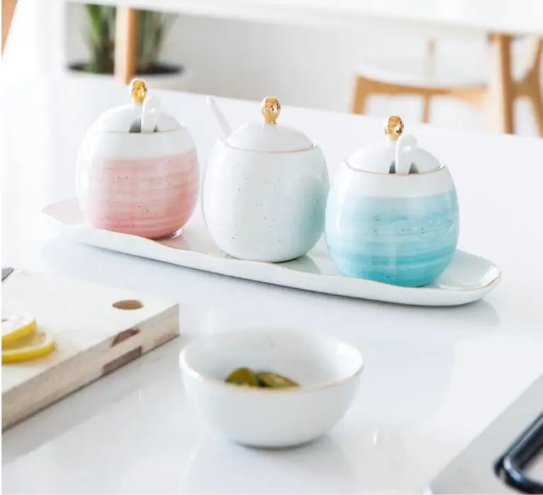 

Modern Fashion Phnom Penh Ceramic Spice Jar Set Kitchen Seasoning Box Seasoning Jar Seasoning Sugar Bowl Cream storage Box 08140