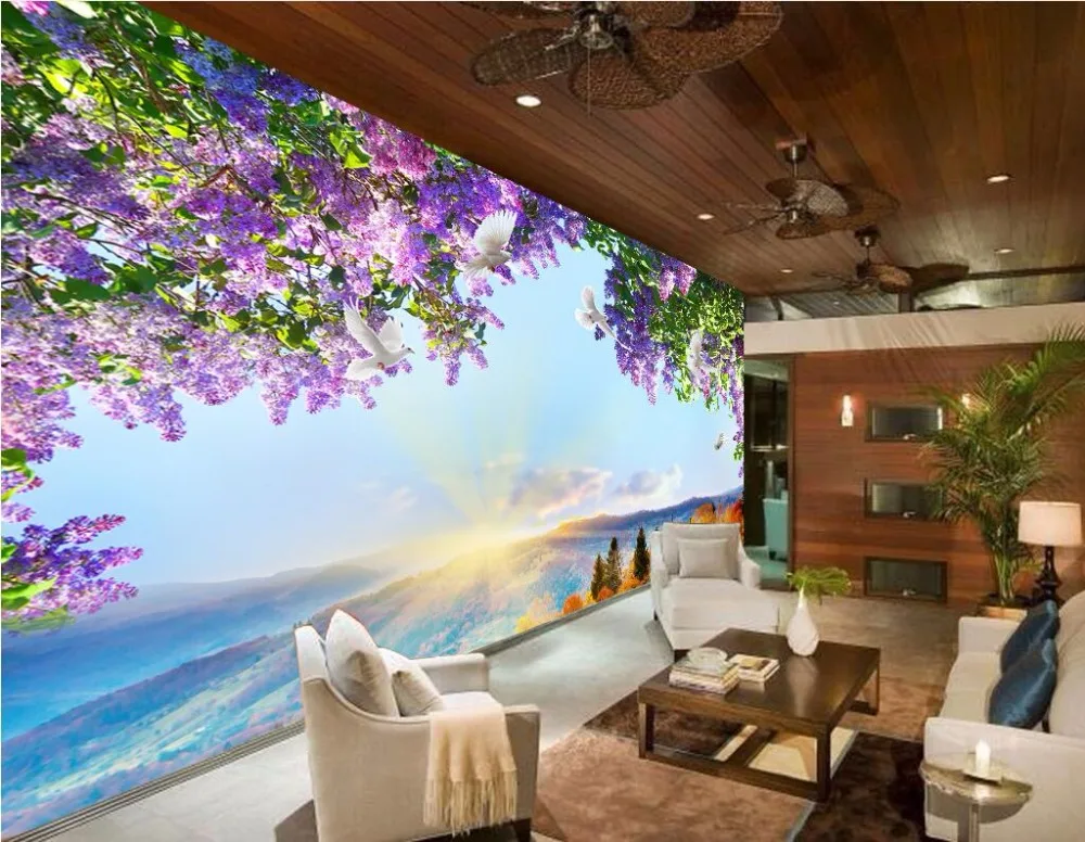 Custom mural 3d photo wallpaper Flowers sky dove decoration painting picture 3d wall murals wallpaper for living room walls 3 d