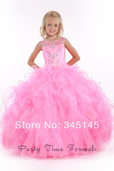 Милое классическое бальное платье совок розовые платья на выпускной для девочки длина до пола органза цветок девушки платья вышитое Блестящим Бисером