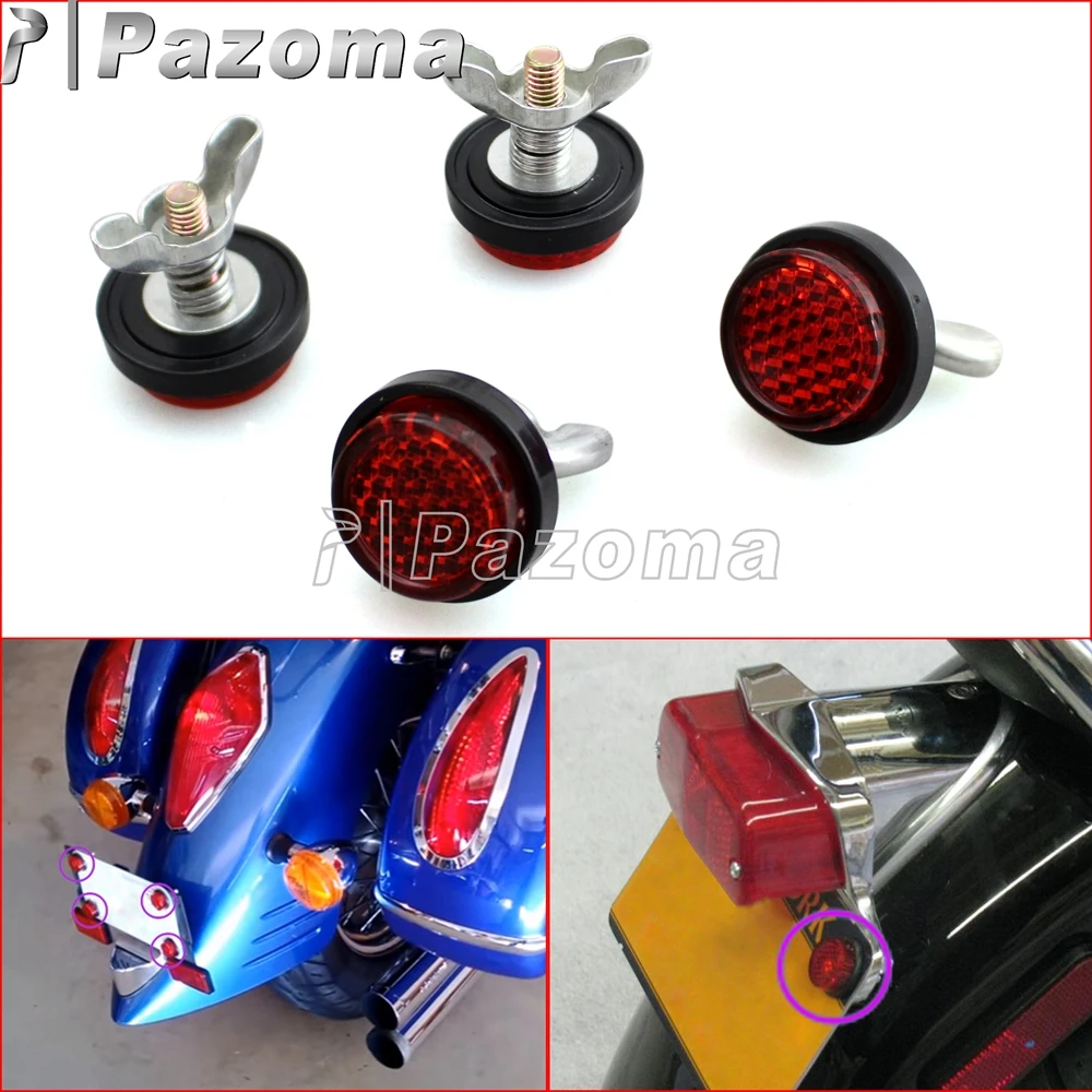 Black Motorcycle License Plate Frame /& 4 Red Mini Reflectors Kit Fits Harley