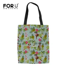 FORUDESIGNS боксер собака печать холст сумка эко-сумка для женщин Повседневное использование складная сумочка большие объемные сумки ранец