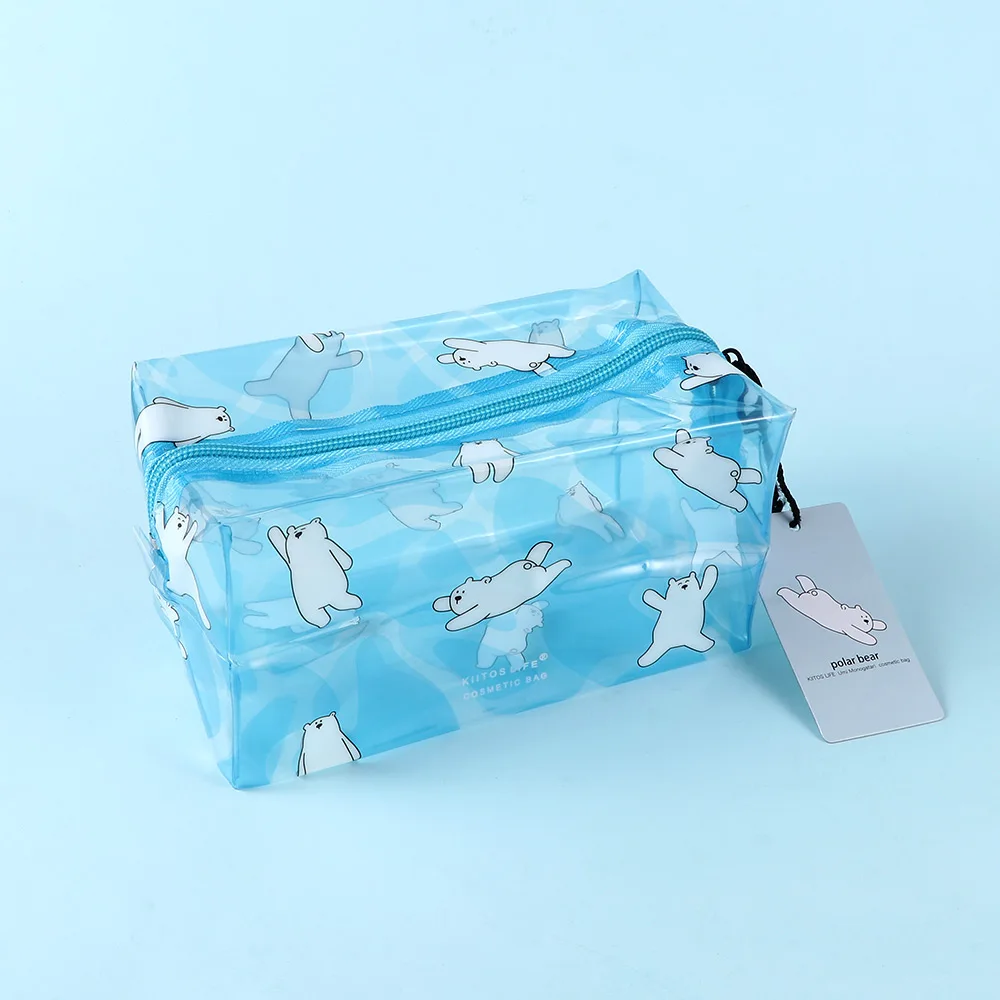 Fashion PVC Transparent Cute Makeup Bag Cartoon Character Pattern Candy Color Women Travel Sundries Cosmetic Cases