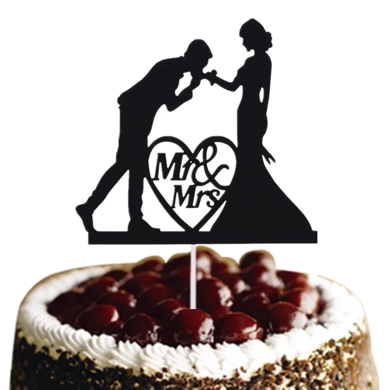 Black Cake Flags Mr & Mrs Wedding Cake Topper Bride Groom Love Heart Wedding Engagement Party Cake Baking Decor Flags