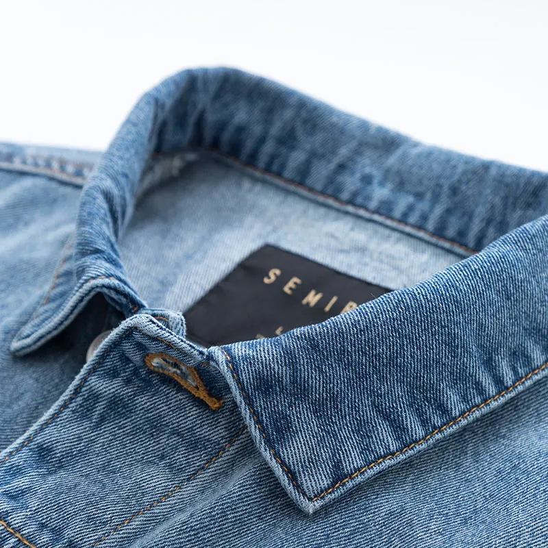 Мужская джинсовая куртка с вышивкой SEMIR 100% хлопок Потертая опущенным плечом на