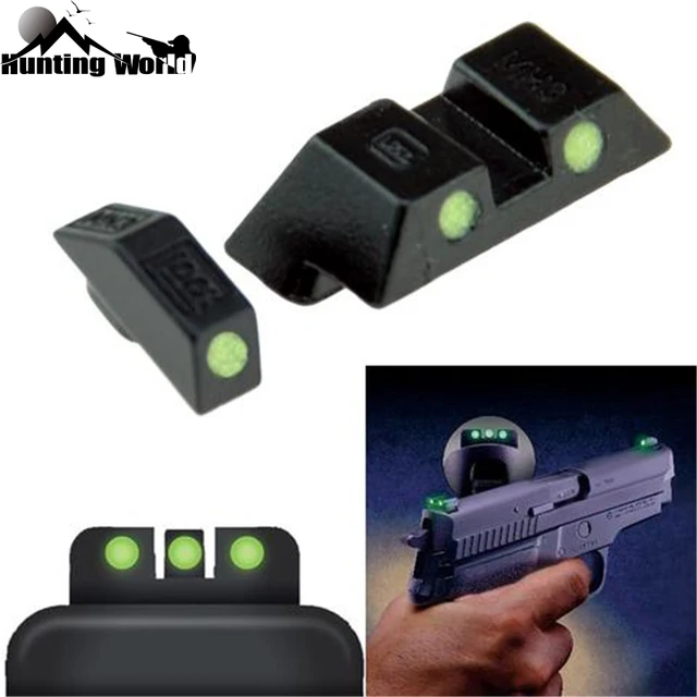 Tactical Green Glow in the Dark Front Rear Night Sight for Pistol Handgun Glock 17, 19, 22, 23
