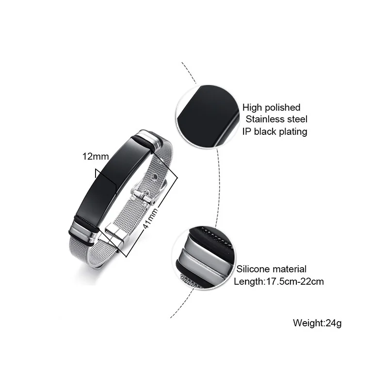 Meaeguet Personalized Bangle Men's Slide Mesh Bracelet Silver Customized Name Wristands Stainless Steel Male Bileklik Pulseira - Image 3