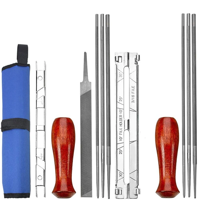 

12-Pack Electric Chainsaw Pencil File Kit Wood Handle Depth Specification File Guide Tool Bag Chainsaw Sharpener File Guide Ba