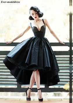 

Hi-Lo Black Prom Dresses Ball Gown Sexy Sweetheart Straps Zipper Back Ankle-Length Formal Party Gowns Vestidos De Festa Cheap