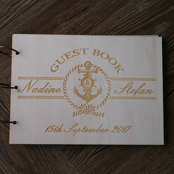 

Wood Wedding Guest Book. Marine style. Anchor photo Album