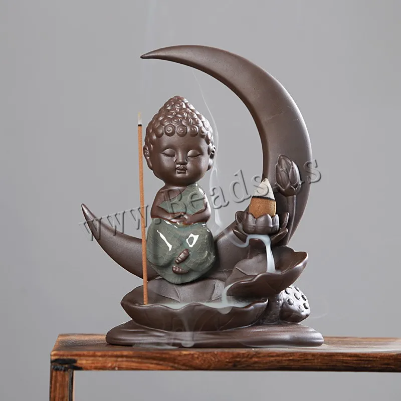 Waterfall Backflow Incense Burner Moon Little Monk Censer Smoke Ceramic Incense Holder Gift Ornaments Creative Home Decor