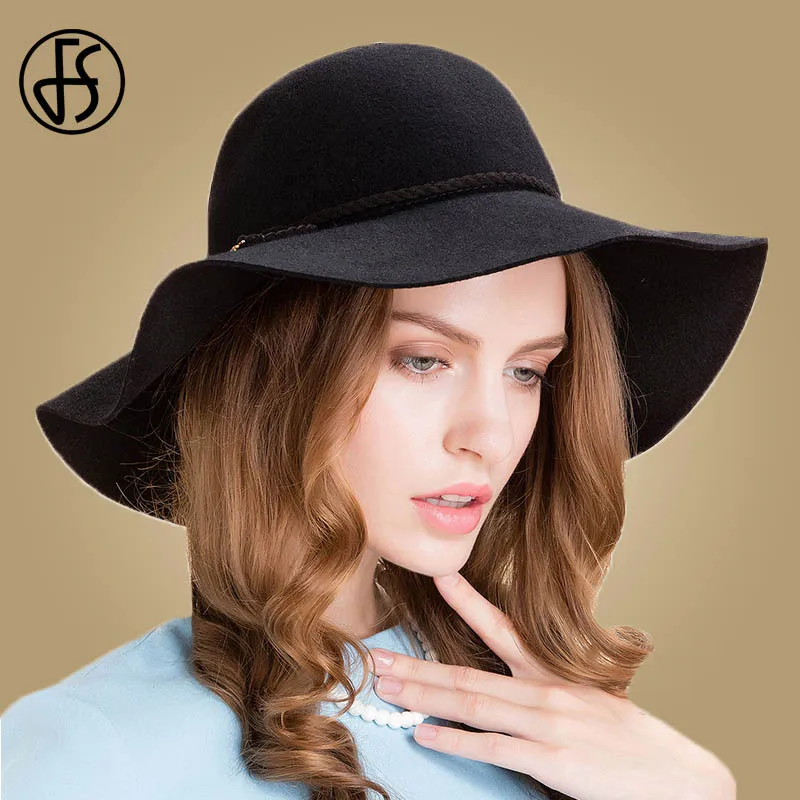 Buy FS Vintage Wool Black Hat Women Winter Fashion