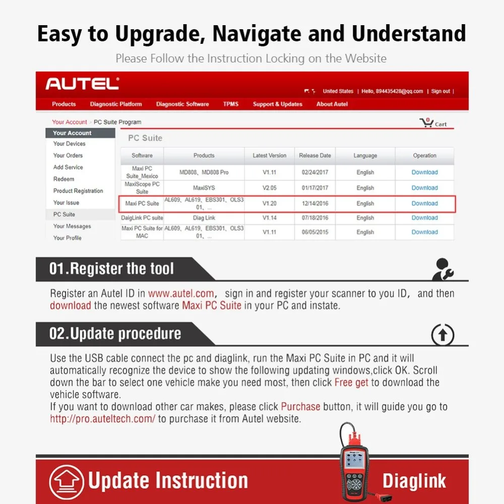 Autel Diaglink OBDII диагностический инструмент все системы OBD OBD2 сканер DIY автоматический считыватель кодов автомобильные инструменты как autel MD802 PK MD805