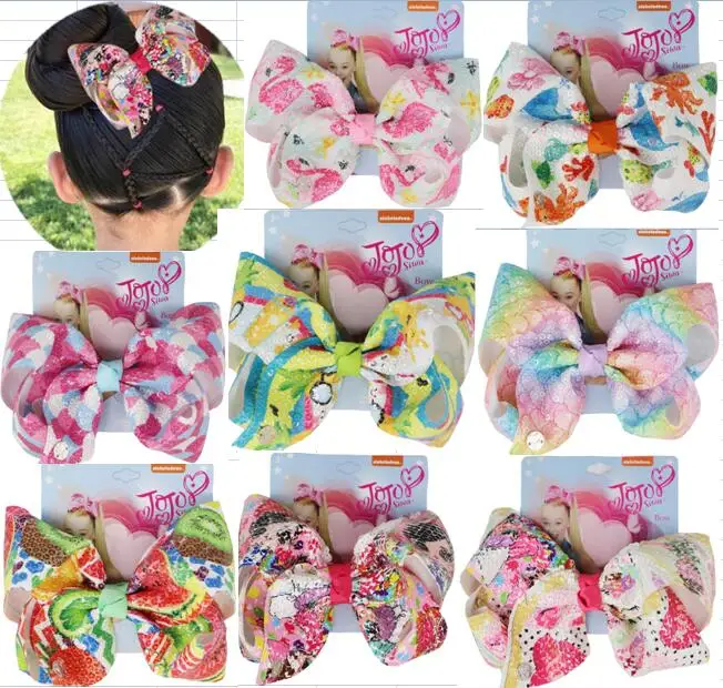 

8" Sequin mermaid Bow With Hair Clip For Girls Kids Handmade Boutique Knot Jumbo Hair Bow Hairgrips Hair Accessories 8pcs/