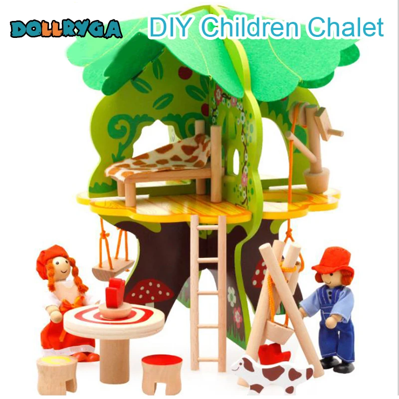  DOLLRYGA DIY Children Chalet Wooden Blocks Kindergarten Toys Children Handmade Educational Toys Birthday Present For Kids 