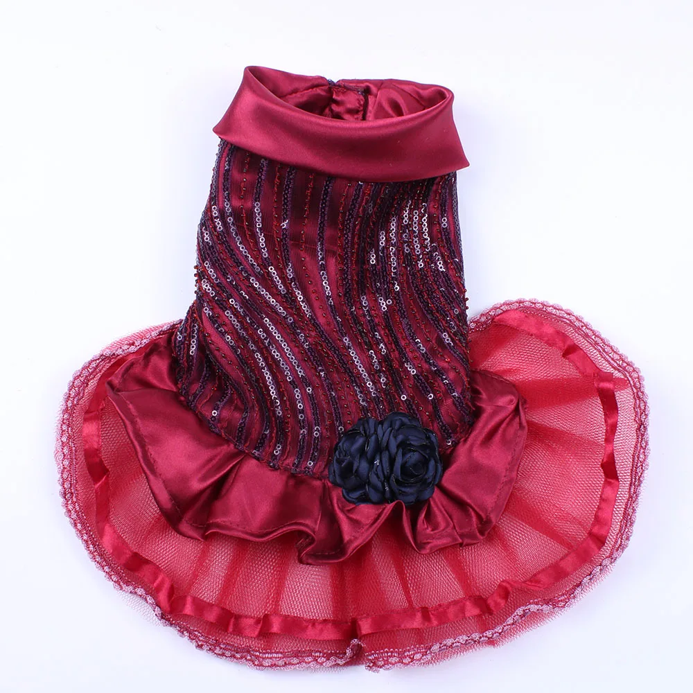 

New Pet Dog Wedding Dresses Sequins Flower Design Cat Puppy Princess Dress Apparel 5 sizes 3 Colours