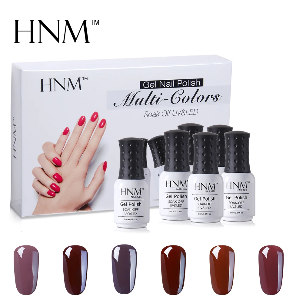HNM 6 шт./лот 8 мл УФ-гель для ногтей телесный серый розовый красный цвет подарочная коробка набор Полупостоянный лаковый гель лак - Цвет: coffee