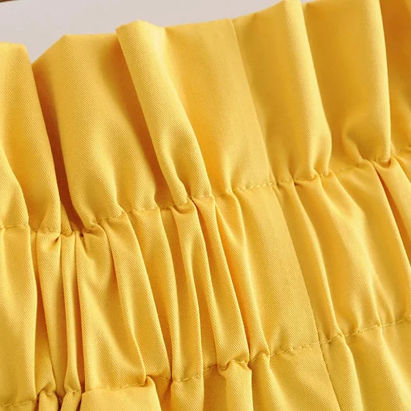 Klacwaya/женские желтые хлопковые юбки, модная летняя плиссированная юбка с завышенной талией и поясом для девушек, уличная одежда, шикарные штаны