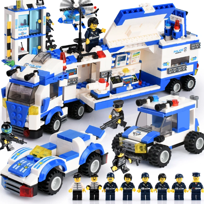 

858PCS Police Station Blocks Helicopter Building Blocks Compatible Legoed City DIY Bricks Educational Toy Toys For Children Gift