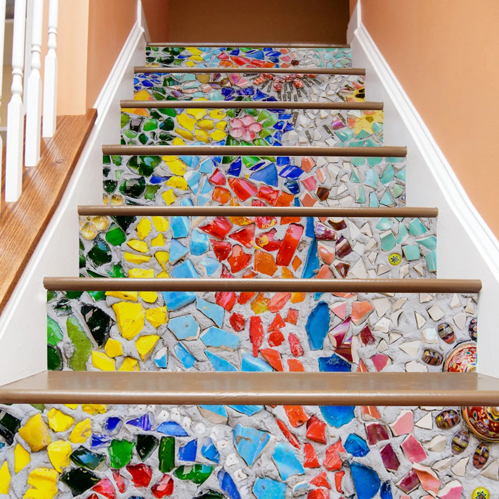 

6pcs Color Stone Road 3D Stair Sticker Removable Self-adhesive Wallpaper Waterproof Mural Poster Removable Home Decor Art Decal