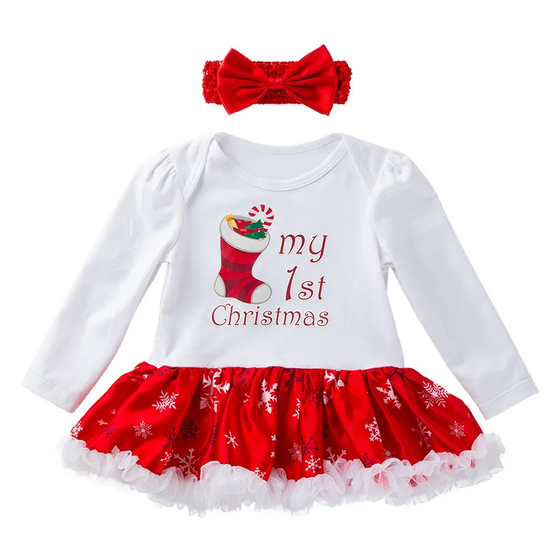 

Christmas 2019 Cute Romper 2pcs Baby Girls Clothes Jumpsuit+Headband 0-24 infant toddler Newborn Outfits Hot Sale
